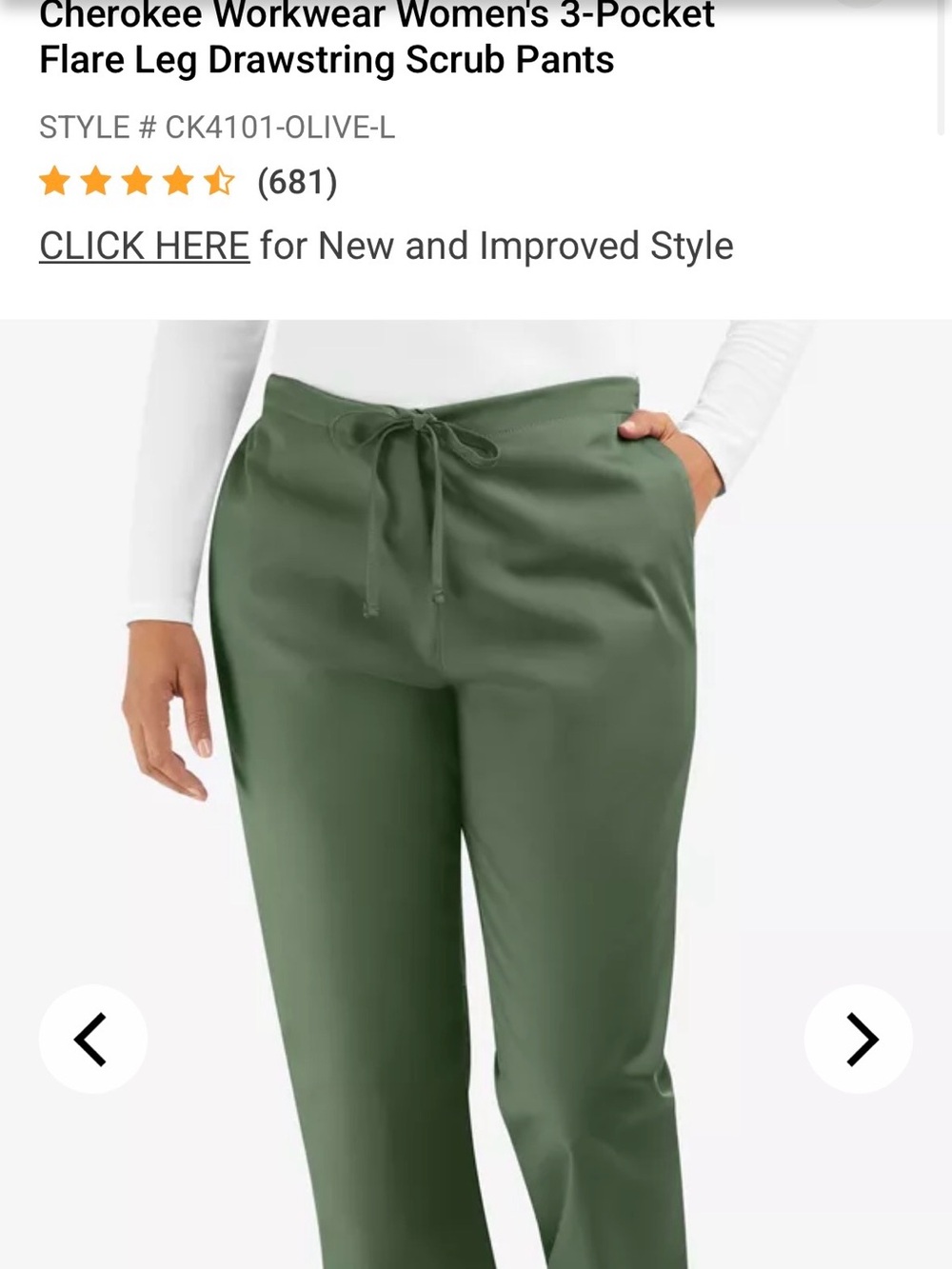 Cherokee Olive Green Scrub Pants - Drawstring Waist